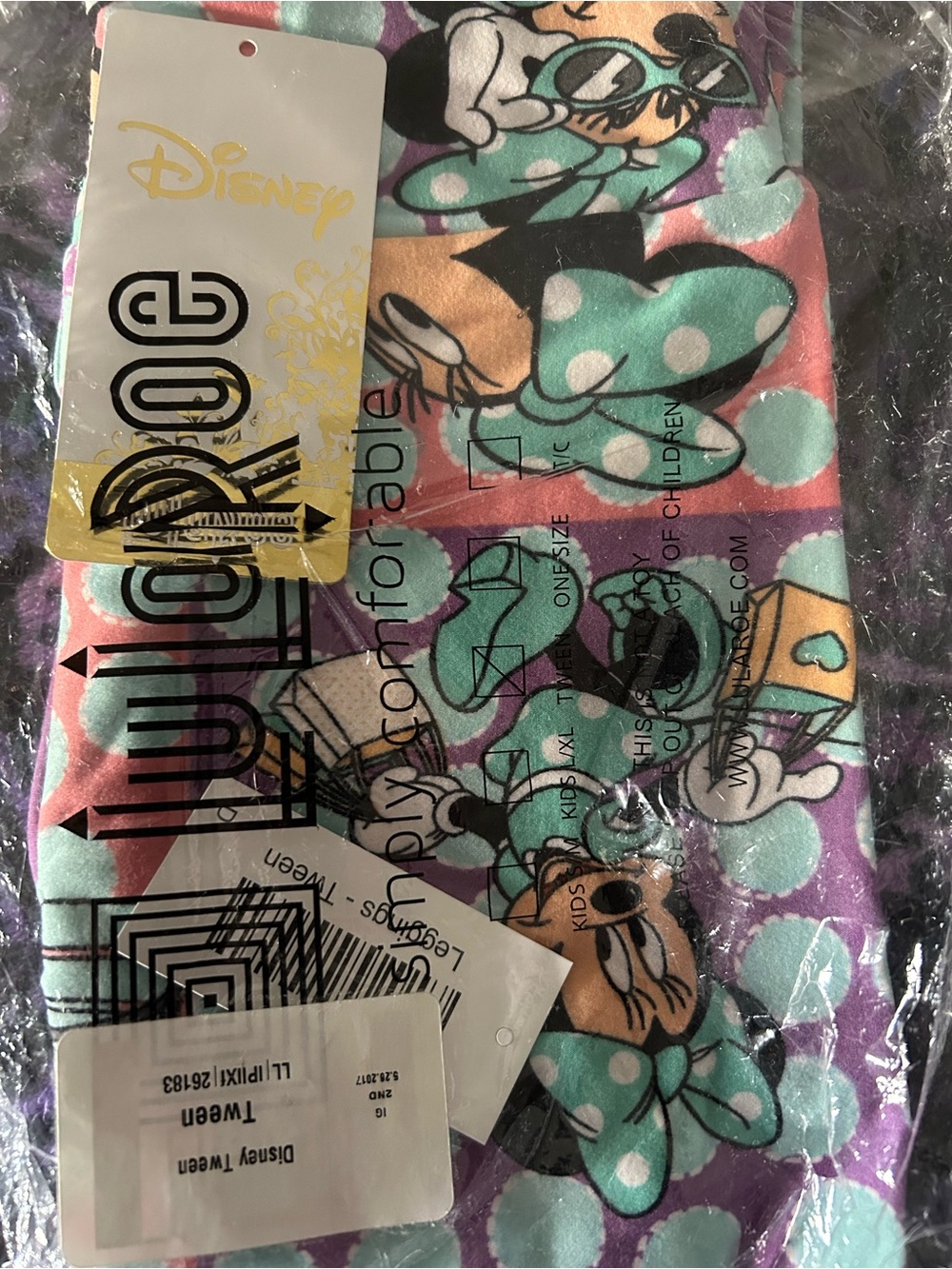 LuLaRoe Disney Mint Pink Purple Minnie Mouse Leggings Tween